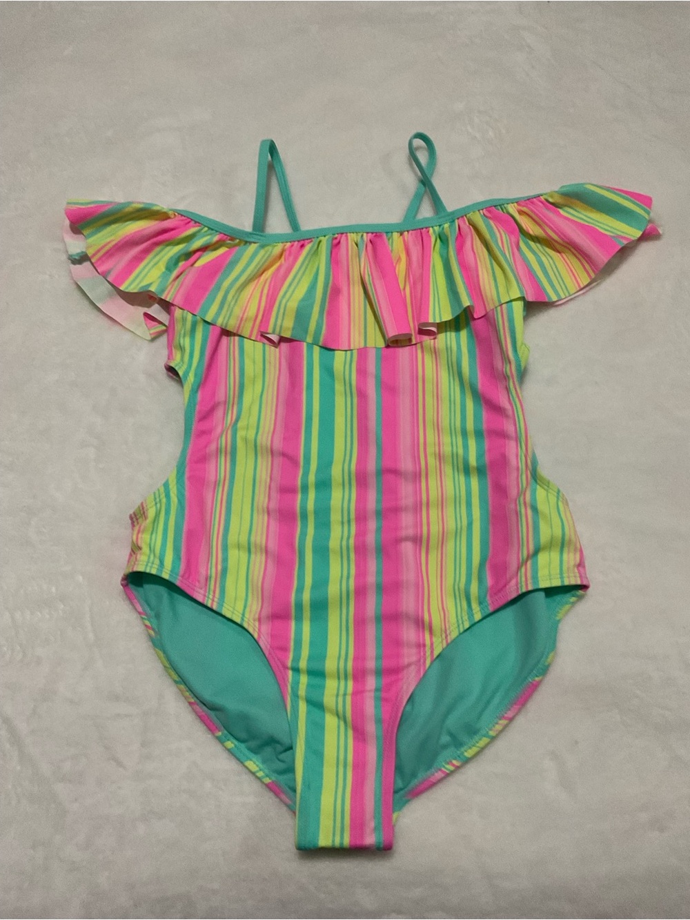 Wonder Nation Kids Girl XL Swimsuit Ruffles Stripe One Piece